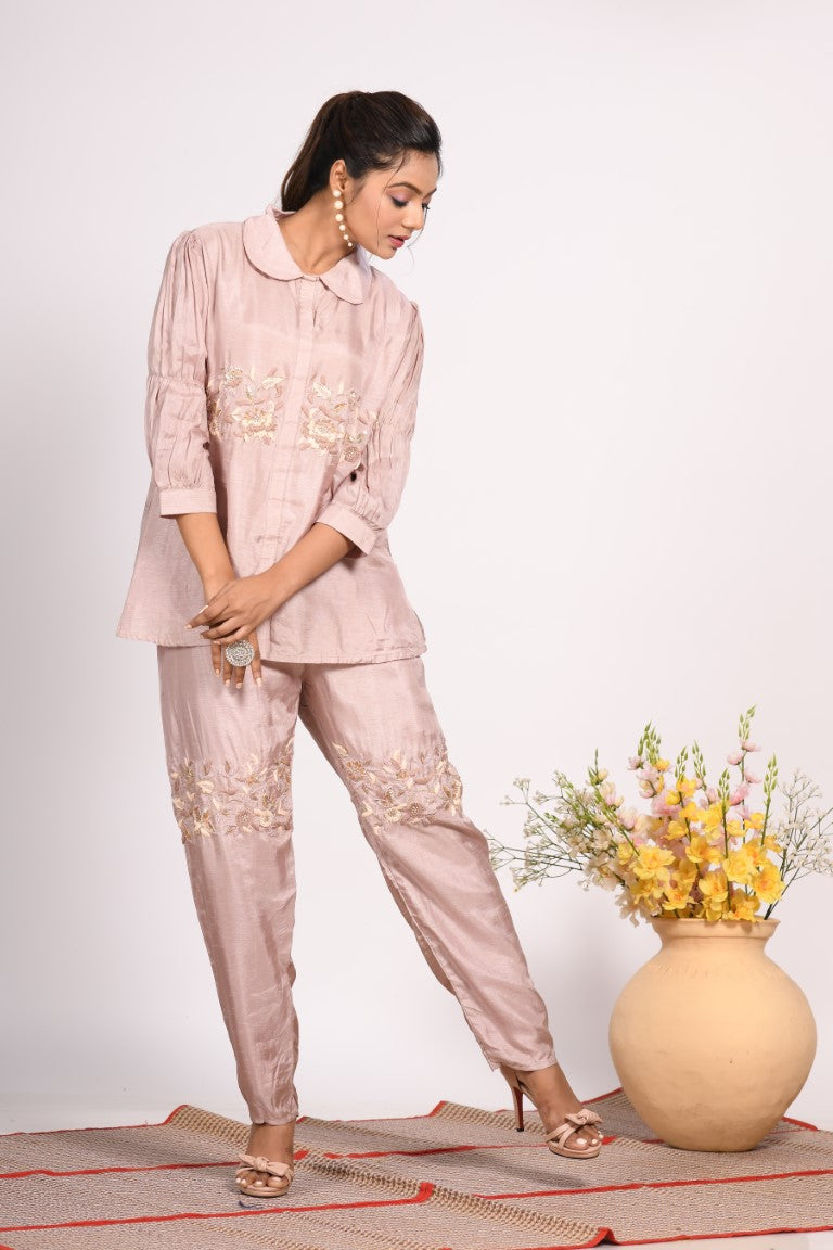 Morchari Co Ord Set With Hand Embroidery - Cream
