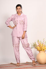 Thumbnail for Morchari Co Ord Set With Hand Embroidery - Purple - Distacart