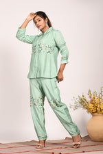 Thumbnail for Morchari Co Ord Set With Hand Embroidery - Green - Distacart