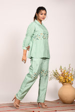 Thumbnail for Morchari Co Ord Set With Hand Embroidery - Green - Distacart