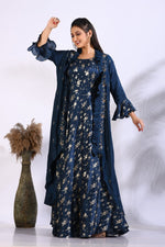 Thumbnail for Morchari Long Gown With Jacket With Hand Embroidery - Blue