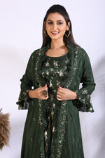 Thumbnail for Morchari Long Gown With Jacket With Hand Embroidery - Green