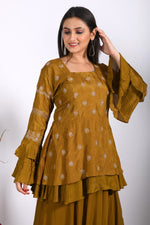 Thumbnail for Morchari Long Jacket With Skirt & Hand Embroidery - Mehadi