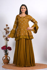 Thumbnail for Morchari Long Jacket With Skirt & Hand Embroidery - Mehadi