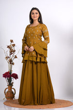 Thumbnail for Morchari Long Jacket With Skirt & Hand Embroidery - Mehadi