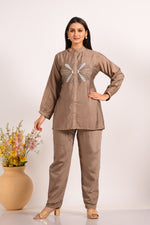Thumbnail for Morchari Co Ord Set With Hand Embroidery - Brown