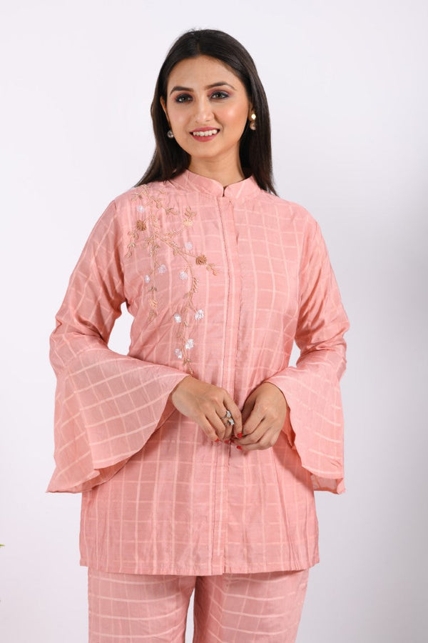Morchari Co Ord Set With Hand Embroidery - Peach