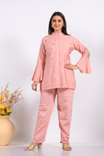 Thumbnail for Morchari Co Ord Set With Hand Embroidery - Peach