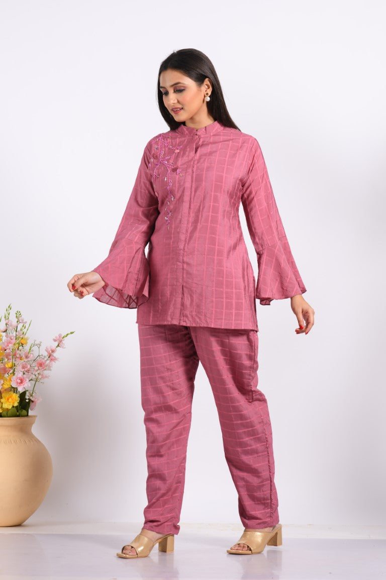 Morchari Co Ord Set With Hand Embroidery - Peach
