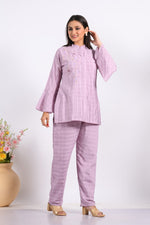 Thumbnail for Morchari Co Ord Set With Hand Embroidery - Light Purple - Distacart