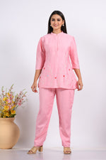 Thumbnail for Morchari Co Ord Set With Hand Embroidery - Pink - Distacart