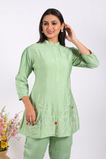 Thumbnail for Morchari Co Ord Set With Hand Embroidery - Green - Distacart