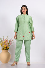 Thumbnail for Morchari Co Ord Set With Hand Embroidery - Green - Distacart