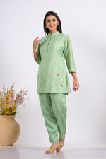 Thumbnail for Morchari Co Ord Set With Hand Embroidery - Green - Distacart