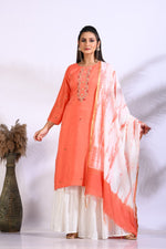 Thumbnail for Morchari Palazzo With Long Pant & Dupatta With Hand Embroidery - Peach