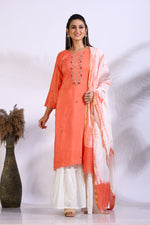 Thumbnail for Morchari Palazzo With Long Pant & Dupatta With Hand Embroidery - Peach