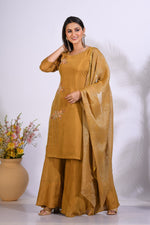Thumbnail for Morchari Palazzo With Long Pant & Dupatta With Hand Embroidery - Mehadi