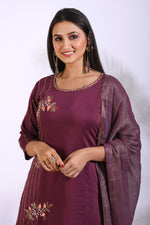 Thumbnail for Morchari Palazzo With Long Pant & Dupatta With Hand Embroidery - Maroon