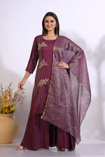 Thumbnail for Morchari Palazzo With Long Pant & Dupatta With Hand Embroidery - Maroon