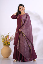 Thumbnail for Morchari Palazzo With Long Pant & Dupatta With Hand Embroidery - Maroon
