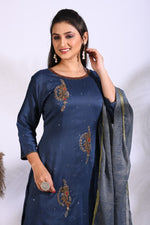 Thumbnail for Morchari Sharara With Pant & Dupatta With Hand Embroidery - Blue - Distacart