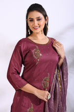 Thumbnail for Morchari Sharara With Pant & Dupatta With Hand Embroidery - Maroon - Distacart