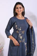 Thumbnail for Morchari Long Top With Straight Paint & Hand Embroidery - Blue