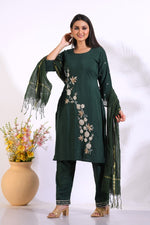 Thumbnail for Morchari Long Top With Straight Paint & Hand Embroidery - Green - Distacart