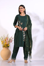 Thumbnail for Morchari Long Top With Straight Paint & Hand Embroidery - Green - Distacart