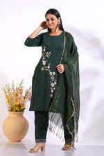Thumbnail for Morchari Long Top With Straight Paint & Hand Embroidery - Green - Distacart