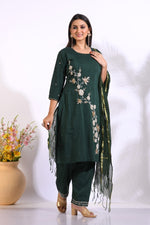 Thumbnail for Morchari Long Top With Straight Paint & Hand Embroidery - Green - Distacart