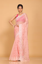 Thumbnail for Morchari Cotton Supernet Embroiedery Saree - Peach - Distacart