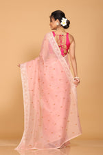 Thumbnail for Morchari Cotton Supernet Embroiedery Saree - Peach - Distacart