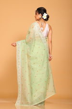 Thumbnail for Morchari Cotton Supernet Embroiedery Saree - Green - Distacart