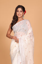 Thumbnail for Morchari Cotton Supernet Embroiedery Saree - Off White - Distacart