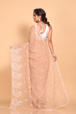 Thumbnail for Morchari Cotton Supernet Embroiedery Saree - Brown - Distacart