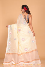 Thumbnail for Morchari Cotton Kota Stripe Embroidery Saree - Yellow - Distacart