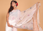 Thumbnail for Morchari Cotton Kota Stripe Embroidery Saree - White - Distacart