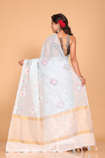 Thumbnail for Morchari Cotton Kota Stripe Embroidery Saree - Sky Blue - Distacart