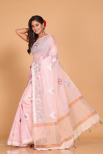 Thumbnail for Morchari Cotton Kota Stripe Embroidery Saree - Pink - Distacart