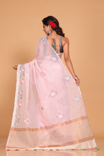 Thumbnail for Morchari Cotton Kota Stripe Embroidery Saree - Pink - Distacart