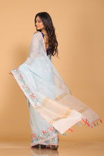 Thumbnail for Morchari Cotton Kota Stripe Embroidery Saree - Sky Blue - Distacart