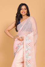 Thumbnail for Morchari Cotton Kota Stripe Embroidery Saree - Pink - Distacart