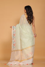 Thumbnail for Morchari Cotton Kota Stripe Embroidery Saree - Sea Green - Distacart