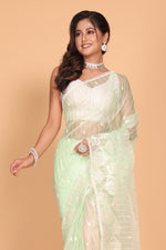 Thumbnail for Morchari Orzanga Stripe Embroidery Saree - Green - Distacart