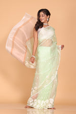 Thumbnail for Morchari Orzanga Stripe Embroidery Saree - Green - Distacart