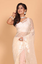 Thumbnail for Morchari Orzanga Stripe Embroidery Saree - Beige - Distacart