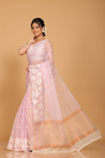 Thumbnail for Morchari Orzanga Stripe Embroidery Saree - Light Pink - Distacart