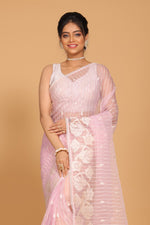 Thumbnail for Morchari Orzanga Stripe Embroidery Saree - Light Pink - Distacart