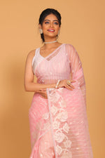 Thumbnail for Morchari Orzanga Stripe Embroidery Saree - Pink - Distacart